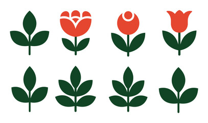 Floral Leaf and Plant Vector Icon Set