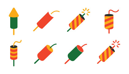 Firecracker Rocket Celebration Vector Icon Set
