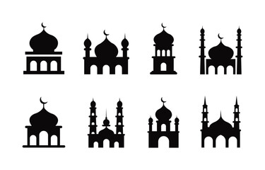 Islamic Mosque Silhouette Vector Icon Set