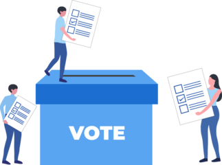 Election and voting rights concept, online voting, vote ballot box, paper vote into the box. Democracy, Freedom of speech, justice voting