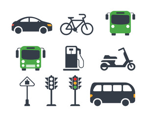 Transportation and Traffic Vector Icon Set
