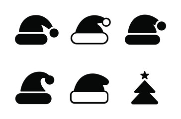 Christmas Santa Hat and Tree Vector Icon Set