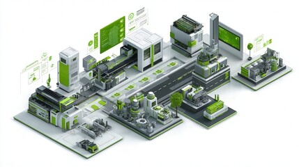 advanced green manufacturing process illustration isolated on white background