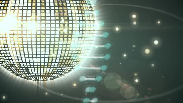Animation of blue spots of light over glowing mirror disco ball