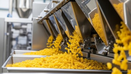Round cookies with chocolate coating on factory conveyor