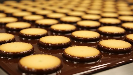 Industrial food canning line with golden metal cans