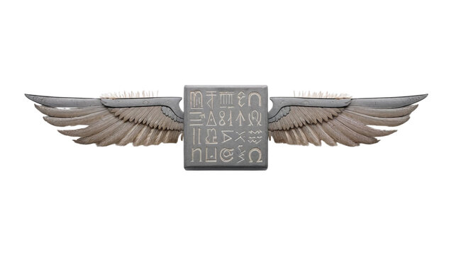 Ancient Stone Tablet with Mythological Winged Design and Mysterious Carved Symbols