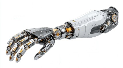 advanced robotics arm with precision engineering isolated on white background