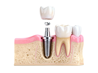 Dental Implant with Abutment and Crown Assembly