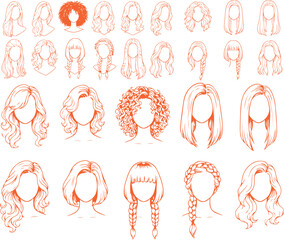 Diverse collection of womens head outlines featuring many different hairstyles