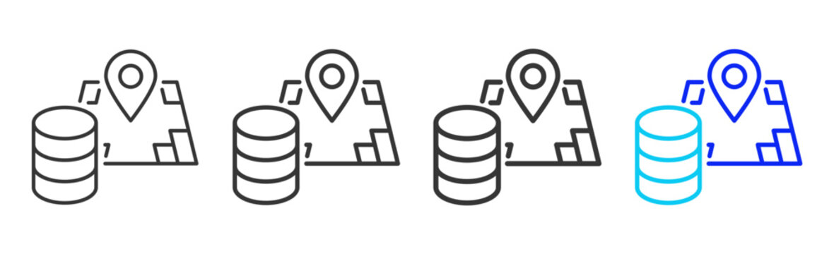 location database icon set collection creative outline style for electronic data interchange with multiple thickness variations suitable for business system workflow integration