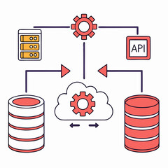 API Integration Vector Illustration &ndash; Connected Systems and Data Exchange Concept