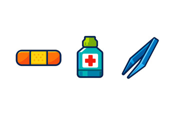 Obraz premium Medical supplies icons on dark background