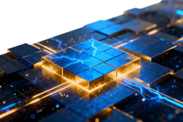 Blue Glowing Circuit Board with Electric Discharge