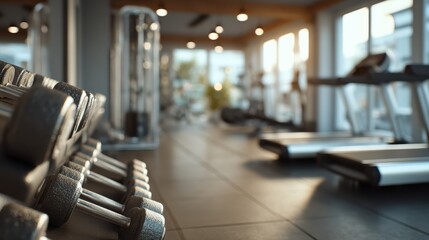 Fototapeta premium A modern community gym located within an apartment complex featuring new cardio equipment.