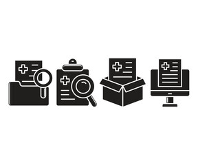 medical record and medical file icons set