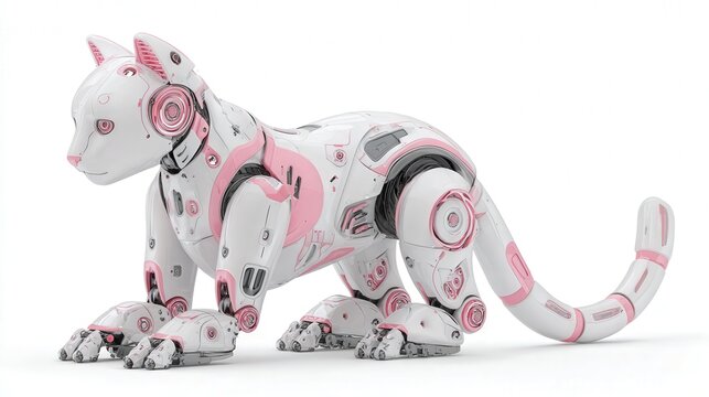AI-style futuristic cat robot toy with soft edges isolated on white background