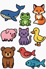 Obraz premium Cute Animal Cartoon Vector Icon Set
