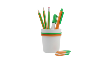 Pencils, Pen, Marker, and Eraser in a Holder