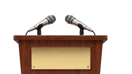 Podium with Two Microphones and Blank Brass Plate