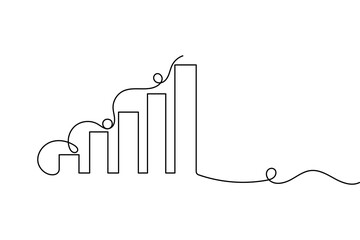 Minimalist style business growth bar chart continuous one line drawing isolate outline vector art