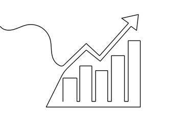 Minimalist style business growth bar chart continuous one line drawing isolate outline vector art