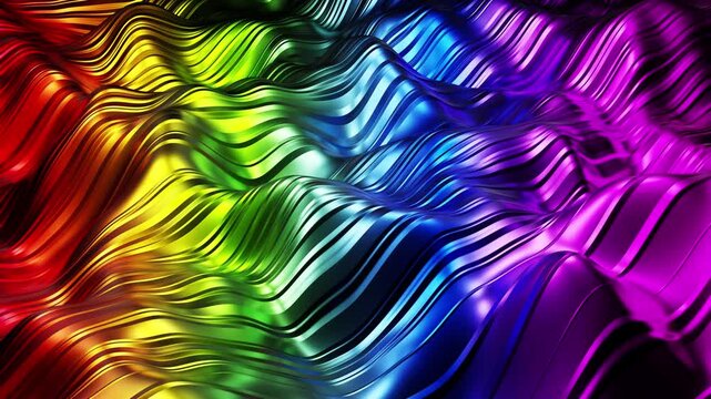 Abstract 3D flowing rainbow waves seamless motion background