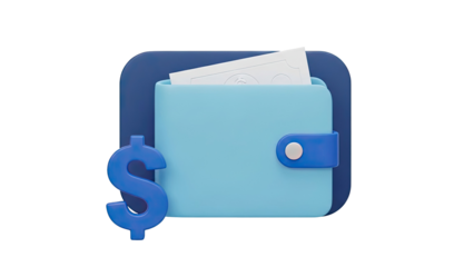 3D Wallet with Dollar Sign and Banknote Icon
