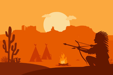 Sunset Scene With Native Man