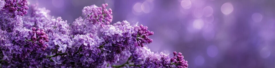 Lilac flowers blooming in soft light against a blurred background  