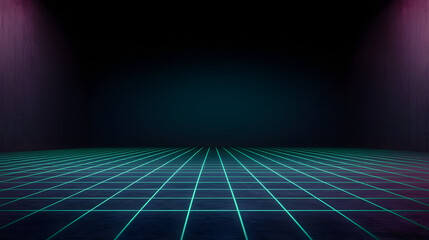 Futuristic digital landscape with glowing grid pattern and dark background creates captivating
