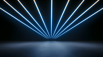Bright blue laser beams create stunning visual effect dark space, evoking sense of depth
