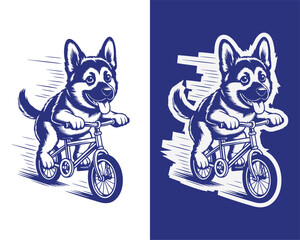 Playful Dog Riding Bike Illustration