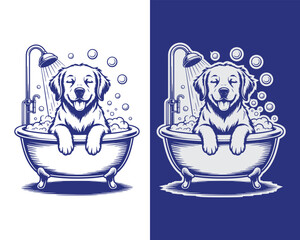 Playful Dog Relaxing in Bathtub Artwork