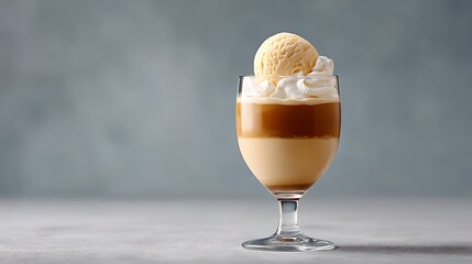 Elegant layered parfait with creamy ice cream, sweet toppings, and gourmet presentation showcasing indulgent dessert dishes for appealing food photography