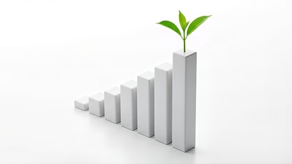 A green plant growing from the tallest bar in a white bar graph, symbolizing growth.