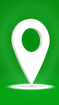 White map marker icon with a hole at the top, over a green gradient background with a highlight