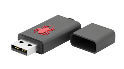 Gray USB Drive with Red Spider Logo and Cap