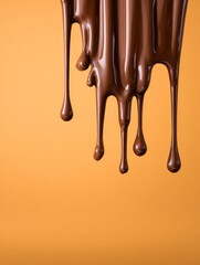 Melting chocolate dripping down food photography studio setting warm color background close-up view indulgent concept