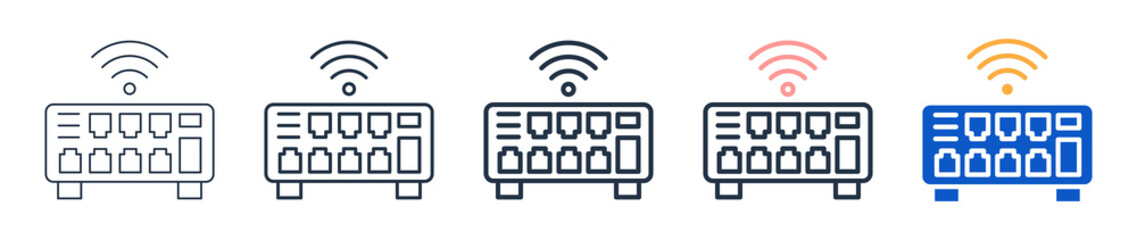 Network Hub different style icons set vector illustration. 