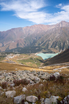 Majestic mountain ridges and alpine scenery near Almaty. Epic summer view of rocky peaks and trekking routes at 3600m altitude.