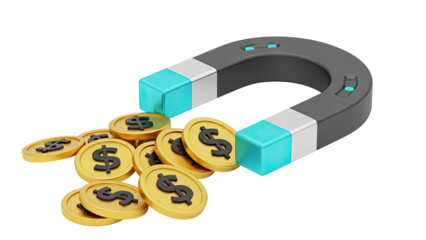 Horseshoe Magnet Attracting Dollar Coins