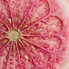 Macro Close Up of Pink Guava Fruit Texture with Seeds