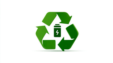 Battery recycling symbol imagery illustrating closed-loop recovery cues, reduced waste messaging, environmental responsibility indicators, and clean iconography designed to encourage broader 