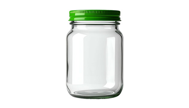 A clear glass jar with a green lid, presented on a black background, perfect for storing or displaying various items