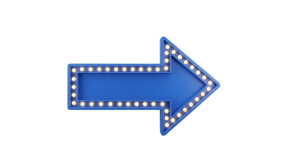 A blue neon arrow sign pointing to the right on a black background