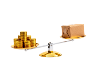 Balance with Coins and Package on Seesaw