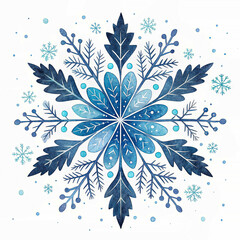 snowflake with blue and white hues, showcasing intricate leaf