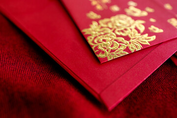 Red envelope, Red packet, Hong Bao hongbao for Giving, Angpao with gold Fu symbol, Symbolizing...