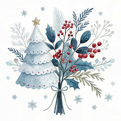 Beautiful winter bouquet featuring a Christmas tree and berries in blue tones